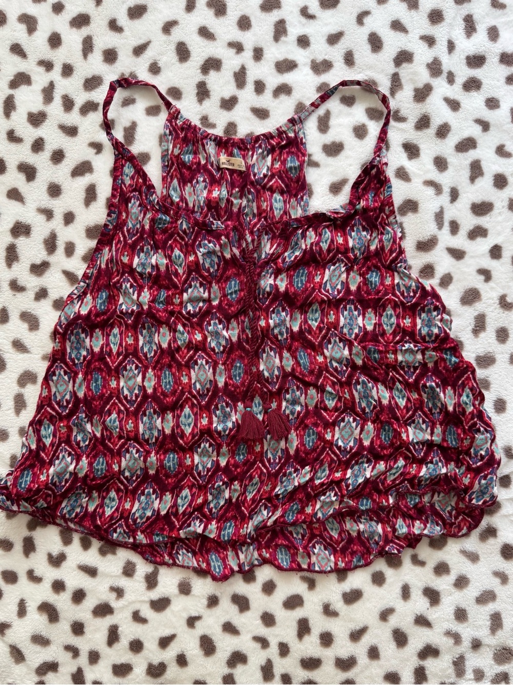 Hollister Red Patterned Spaghetti Strap Tank with Tassels